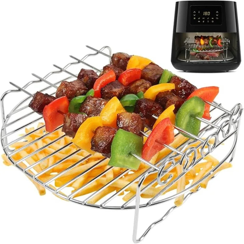 5pcs Air Fryer Rack Set Stainless Steel Double Layer Rack with 4 Skewers Air Fryer Accessories for Ninja Power Airfryer Philips