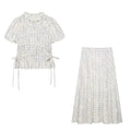 TFAFXY 2026 Summer Bow Plaid Embroidered Blouse Women Sets A-line Midi Long Skirt Suits Y2K