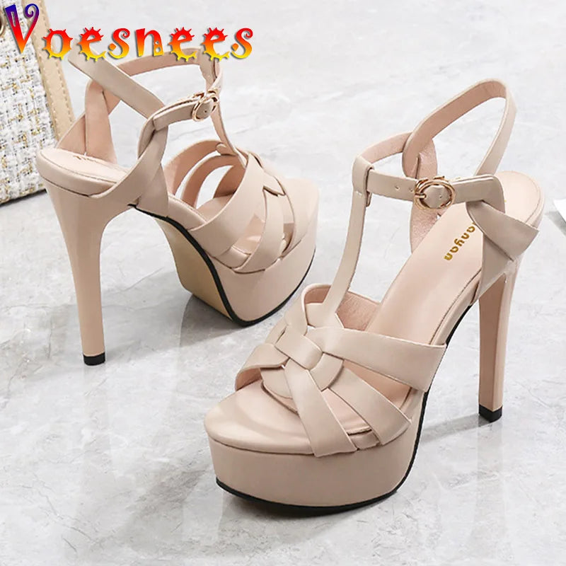 2025 New Fashion Roman Style Runway Sandals Super High Heel Waterproof Platform Wedding Shoes Summer Weave Design Women Pumps