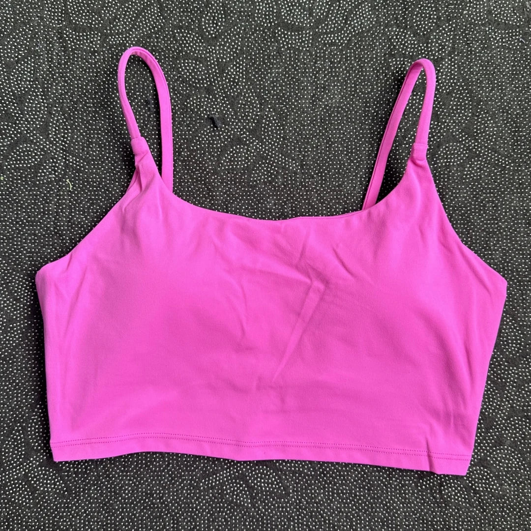 Solid Color Tight Fitness Women Sport Bra Spaghetti Strap Gym Yoga Bra Athletic Underwear Soft Top Workout Train With Chest Pad