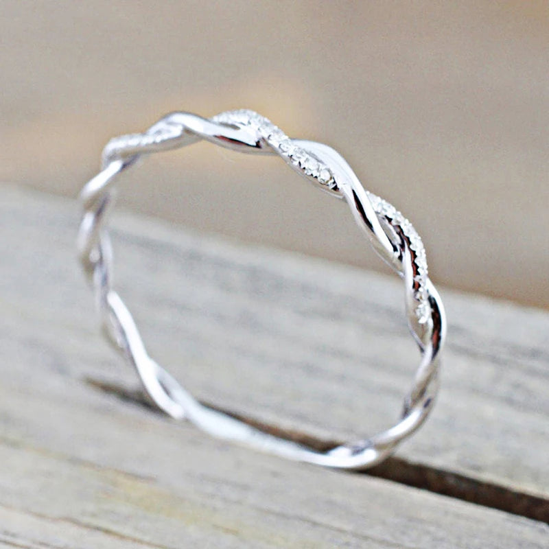 ZHOUYANG Dainty Ring For Women Thin Temperament Winding Wedding Engagement Ring Silver Color Crystal Fashion Gift Jewelry DZR018