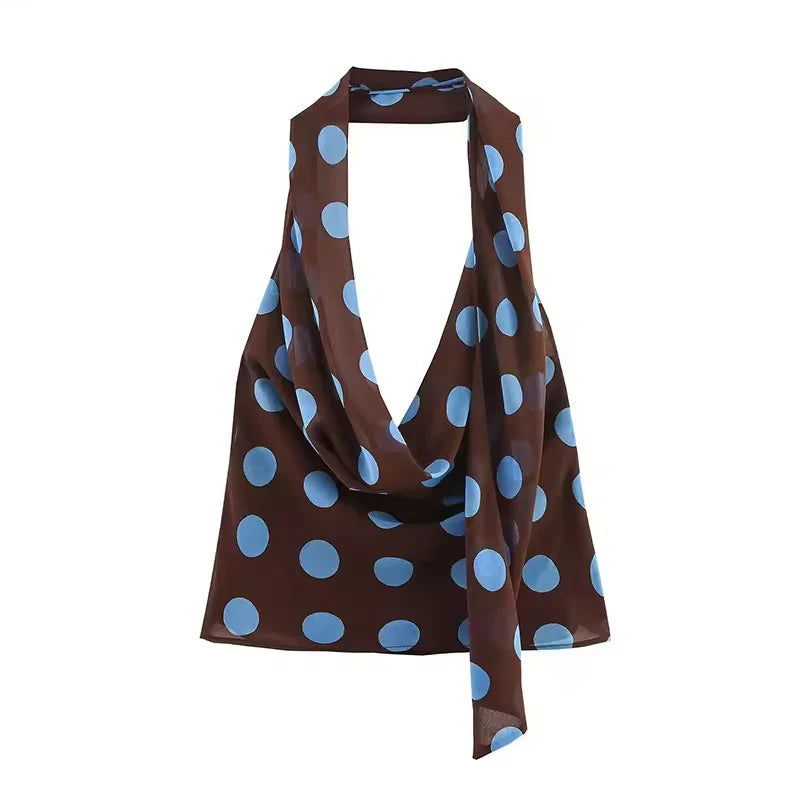 Polka Dot Printed Midi Skirts Two Piece Sets for Women 2026 Summer Chic Scarf Halter Top Suits Beach Woman 2 Piece Outfits