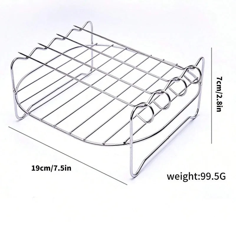 5pcs Air Fryer Rack Set Stainless Steel Double Layer Rack with 4 Skewers Air Fryer Accessories for Ninja Power Airfryer Philips