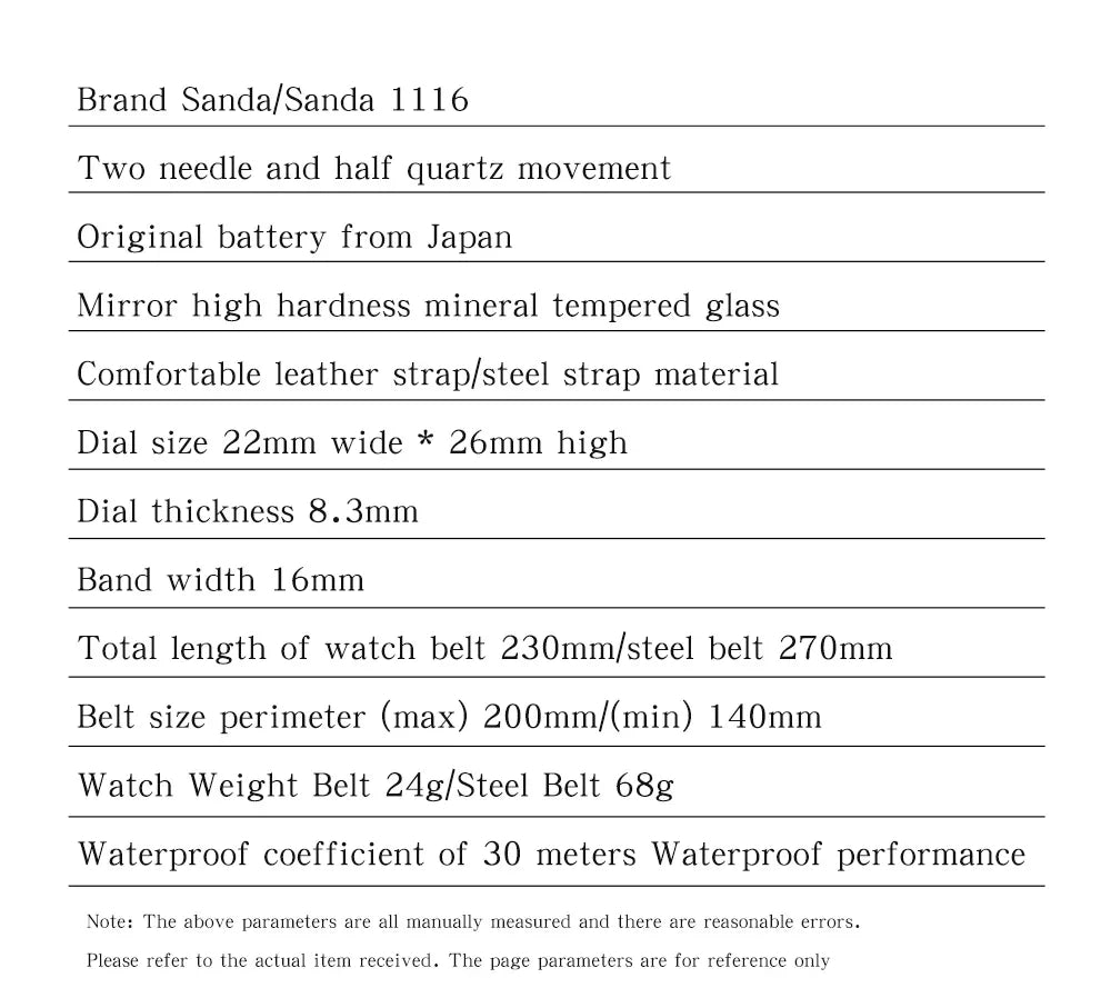 Sanda 1116 Women's Quartz Watch Red White Fashion Elegant Rectangle Waterproof Pointer Leather Business Ladies Wristwatches