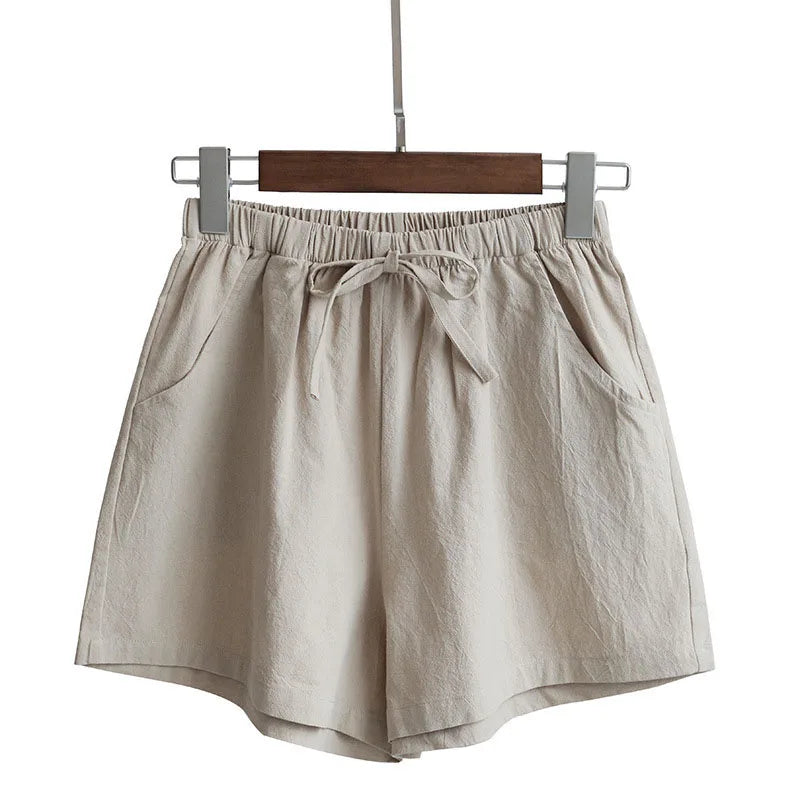 Women Cotton Linen Shorts 2026 New Summer High Waist Casual Sports Shorts Female Solid Color Pocket Loose Beach Hot Short Pants
