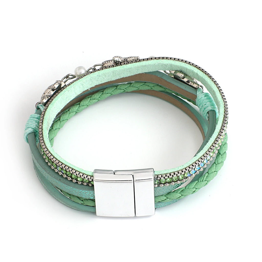 Amorcome Boho Metal Seashell Starfish Beads Charm Shiny Rhinesotne Leather Wrap Bracelets Vintage Summer Beach Femme Jewelry