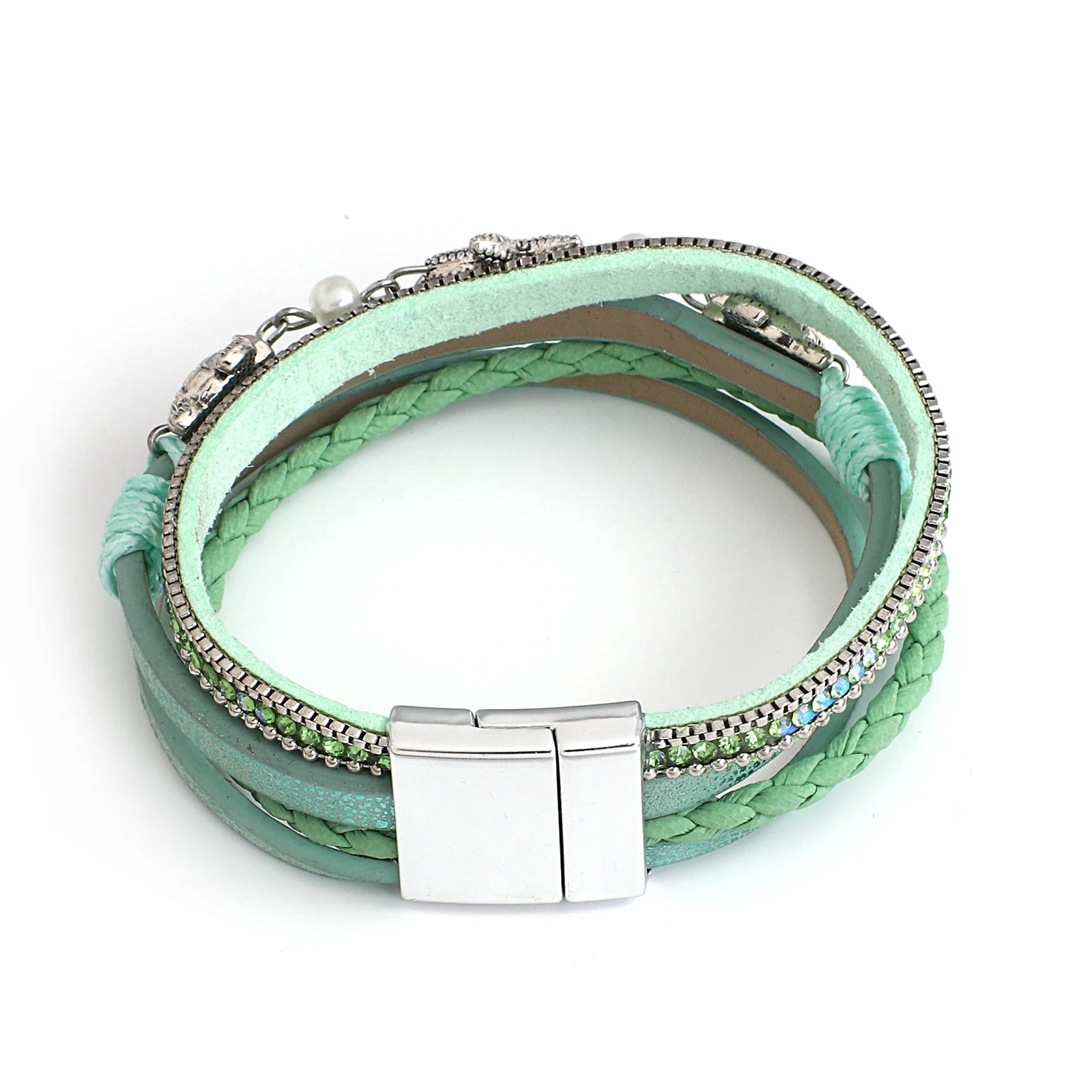 Amorcome Boho Metal Seashell Starfish Beads Charm Shiny Rhinesotne Leather Wrap Bracelets Vintage Summer Beach Femme Jewelry