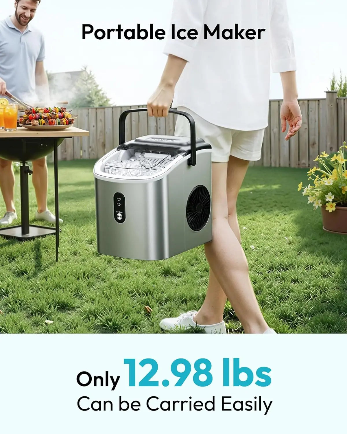 Ice Maker Countertop with Carry Handle, 26.5lbs/Day, 9 Bullet Cubes in 6 Mins, Auto-Cleaning, for Home Kitchen Camping RV