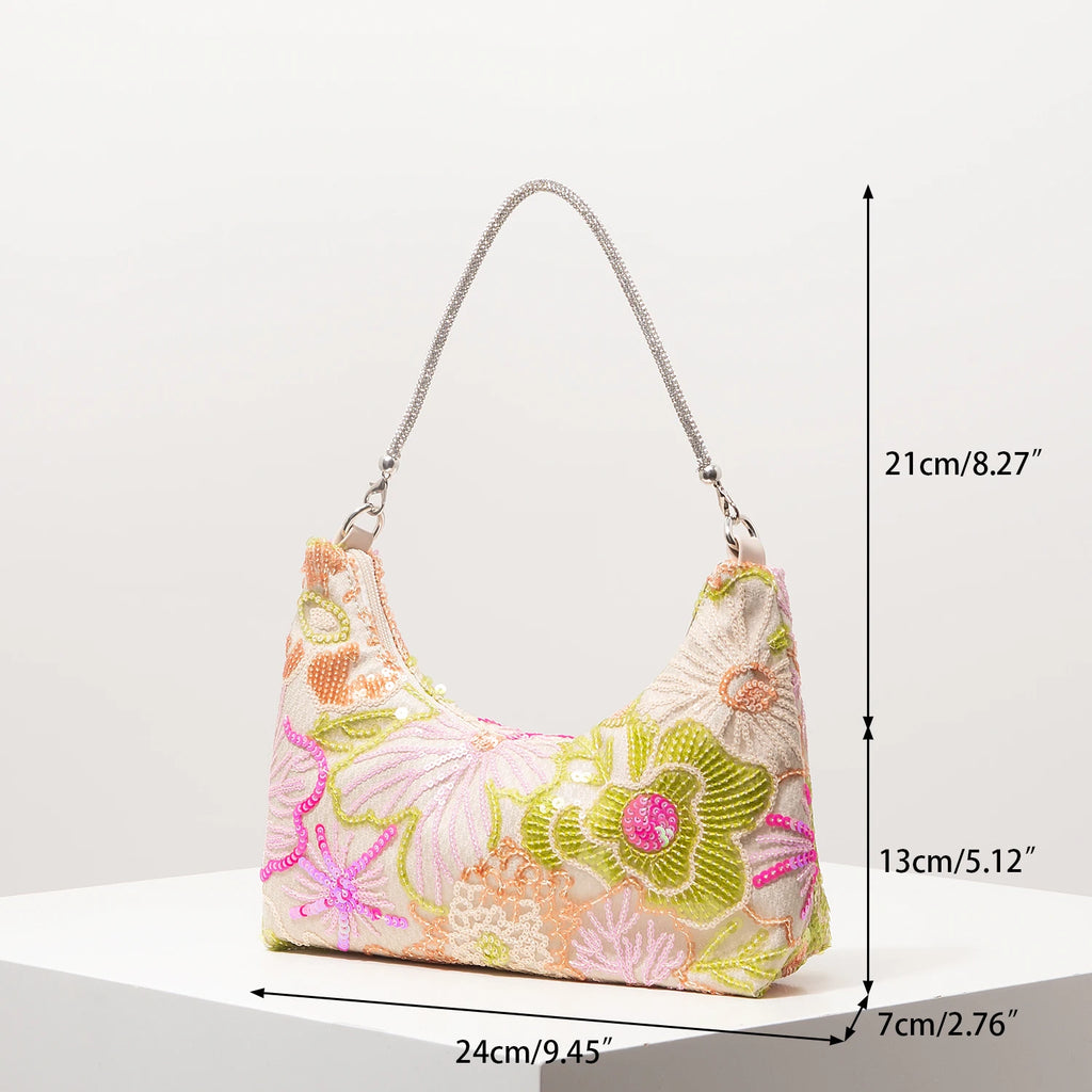 Shoulder Bag,Floral Pop,Sequin Bag,Embroidery,Gala Night,Party Outfits,Prom Bag,Wedding Items,Elegante,Valentine,Random Pattern