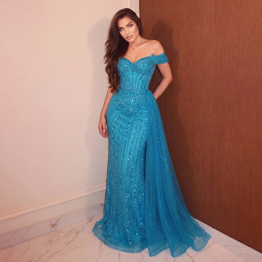 Sharon Said Luxury Evening Dress Mermaid Off Shoulder Beaded Sideskirt Women's Formal Wedding Party Gowns SS005 Customized