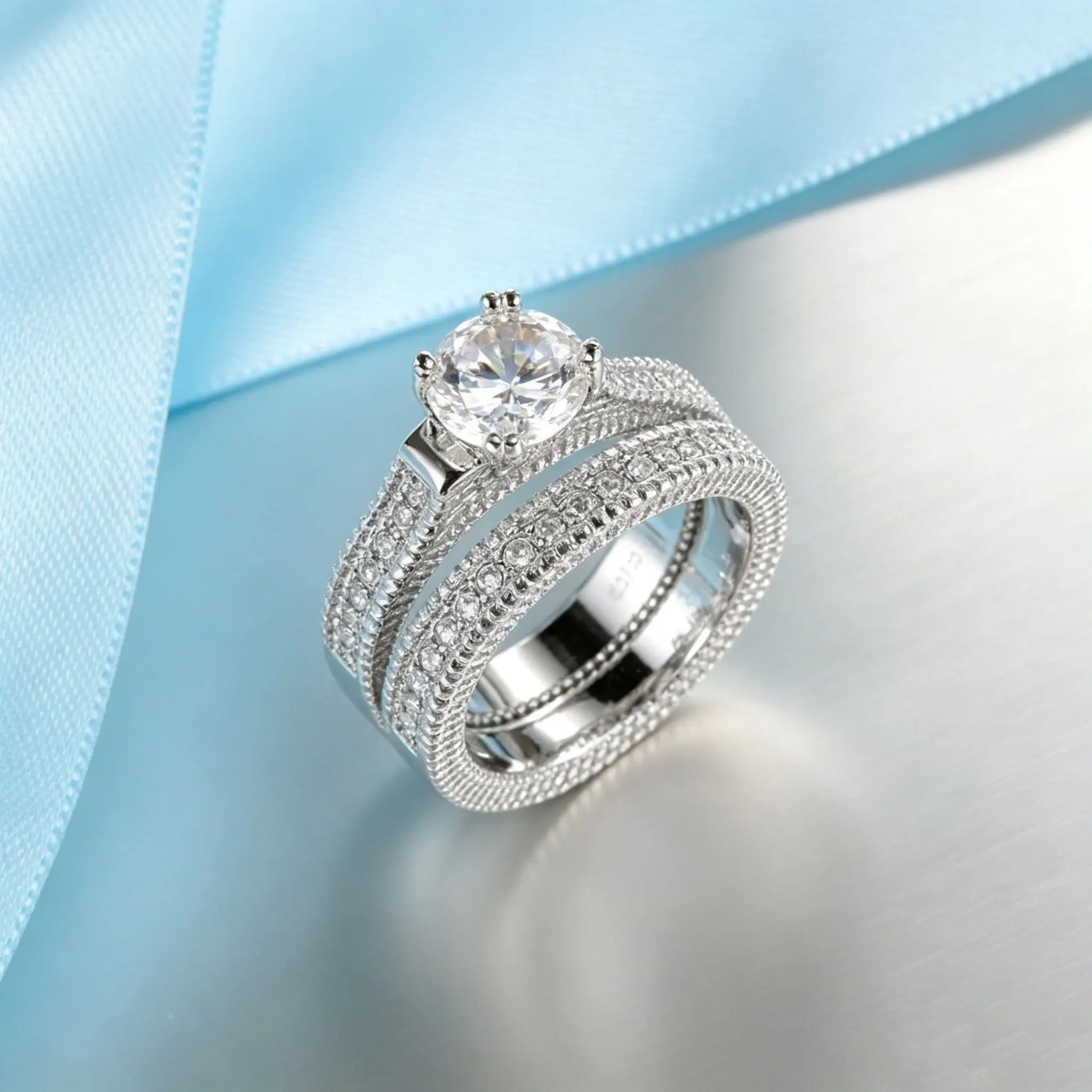 LYEE CYEE Elegant Wedding Engagement Couple Rings Set 925 Sterling Silver Color Anniversary Accessory With Full Shiny Cubiz Zircon Stone