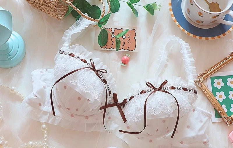Japanese Style Cute Lace Bra Set with Underwire Light Push Up Support Sweet Sensual Look Teen Girls Autumn Winter Collection CA