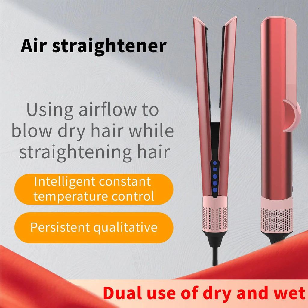 Professional 2-in-1 Negative Ion Hair Dryer & Straightener Long-Lasting Styling Tool Dual-Use Straightener for Wet or Dry Hair