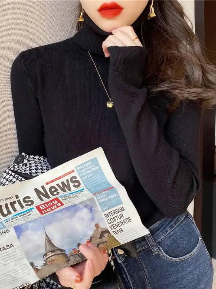 2026 Autumn Winter Basic Slim Soft Solid Color Turtleneck Sweater Pullover Women Casual Long Sleeve Chic Bottom Knitted Jumper