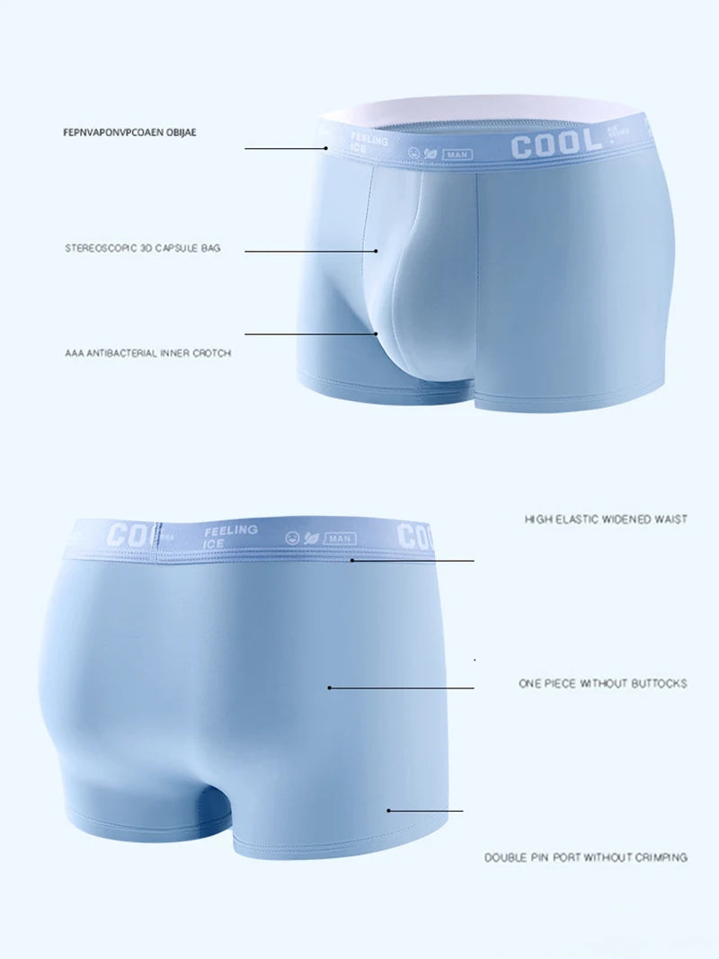 Boxers Ice Silk Man Underwear Graphene Men Underpants Breathable Comfortable Men's Panties Ultrathin Shorts Trunk Plus Size 6XL