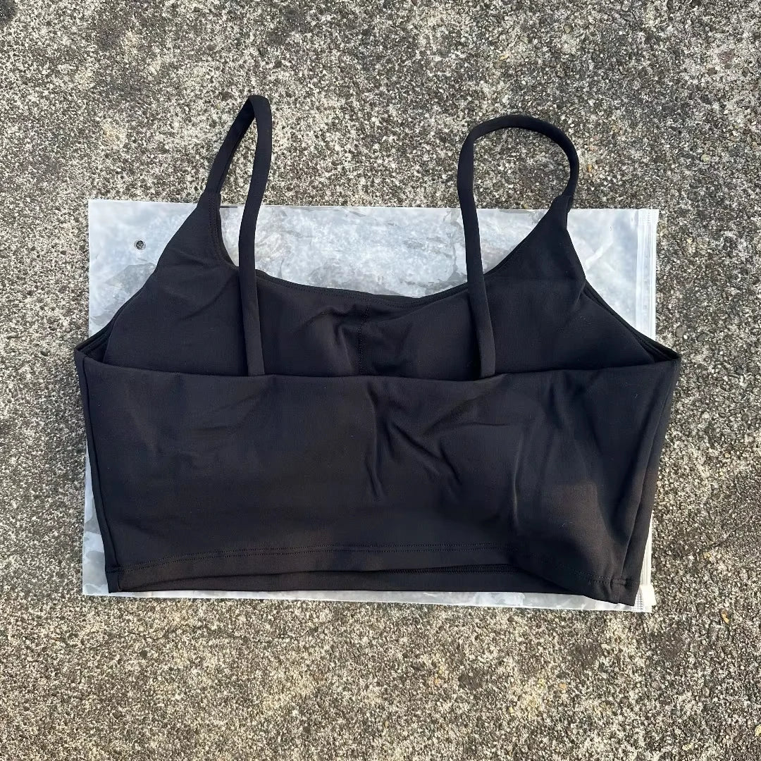 Solid Color Tight Fitness Women Sport Bra Spaghetti Strap Gym Yoga Bra Athletic Underwear Soft Top Workout Train With Chest Pad