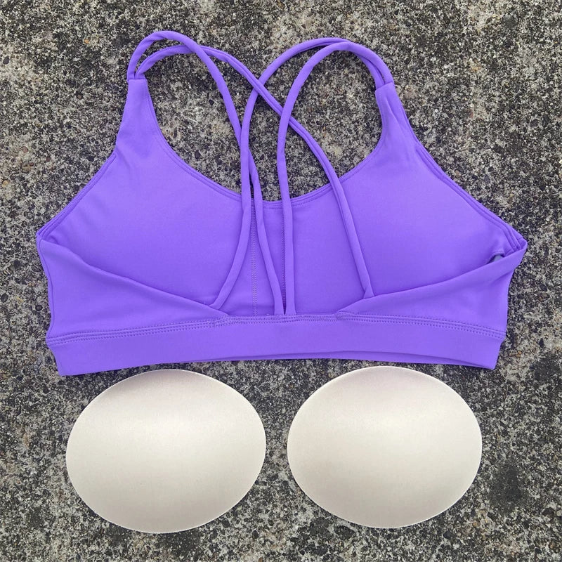 Women Cross Straps Sports Bra Gym Workout Crop Top Yoga Vest High Impact Fitness Bralette Push Up Running Tight Padded Underwear