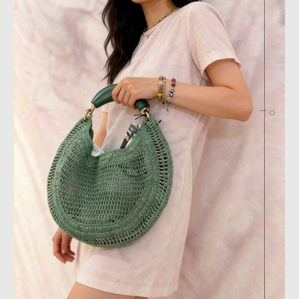 Cross border summer seaside vacation style retro wrist pure handmade colorful grass woven armpit bag hobo handbag