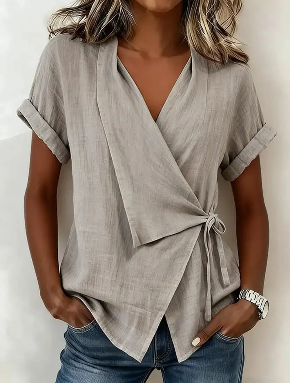 2026 Spring and Summer Cross-border European and American New Style Casual Solid Color Stand-up Collar Tie-up Asymmetrical Loose