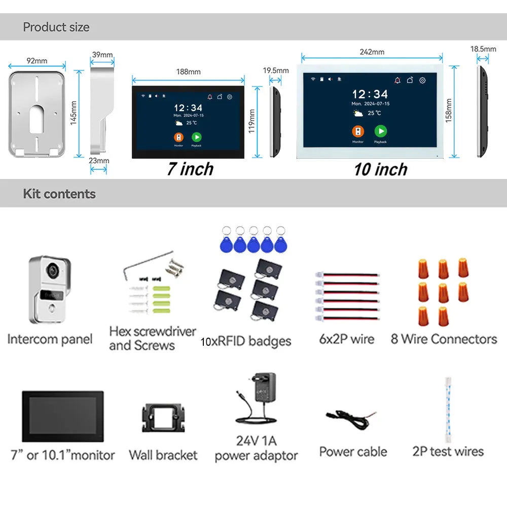 New Tuya Smart Doorbell HD Camera Home Video Intercom Wifi 2 Wires 7/10 Inch Wireless Video Doorphone System 5-in-1 NFC Unlock
