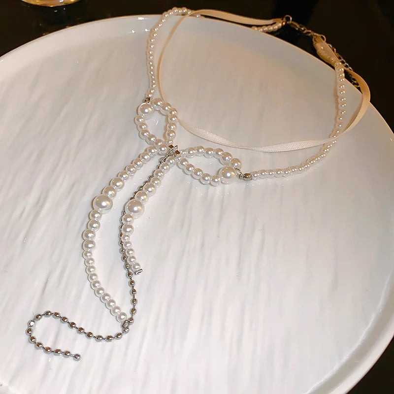 Crystal Rhinestone Oval Multi Layered Beaded Pearl Chokers Necklaces for Women Charms Temperament Elegant Necklace Noble Jewelry