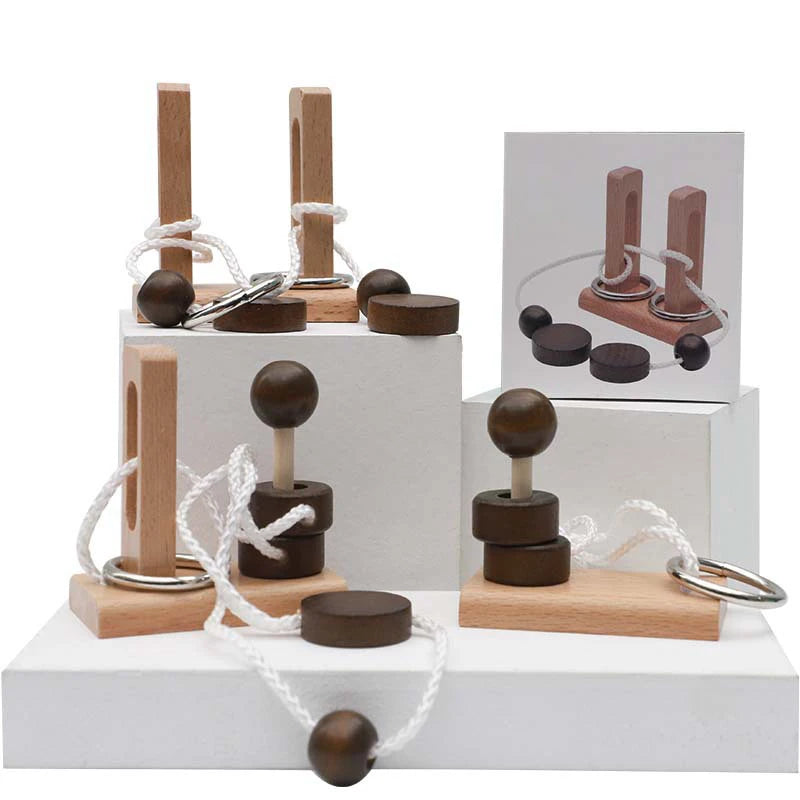 Small Brain Teaser Puzzle, Wooden Untie Rope Game, Unlocking IQ Puzzle, Party Favor Gifts for Kids Adults,Suitable for All Ages