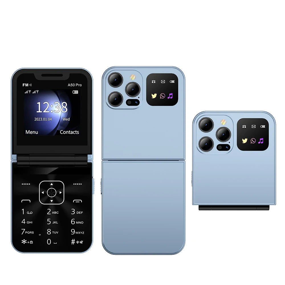 SERVO A50 PRO Flip Mobile Phone Dual SIM Standby Speed Dial Call Recording MP4 Player FM Radio 2G GSM Foldable Button Cellphones