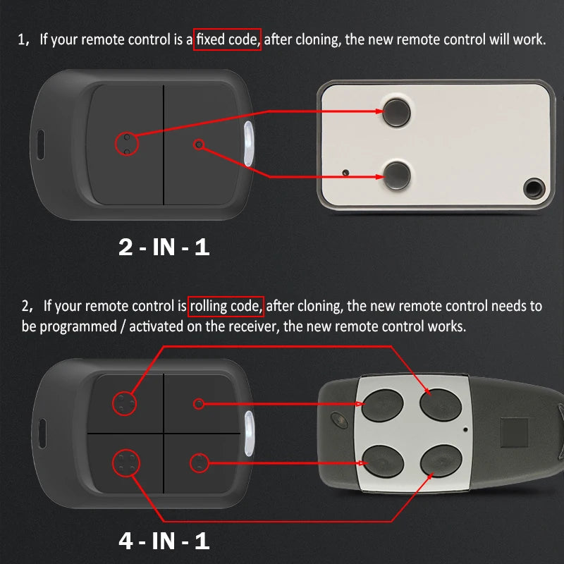 Newest 280MHz-868MHz Multifrequency Garage Door Remote Control Duplicator 433MHz 868MHz Auto Scan Clone Code Grabber Gate Opener