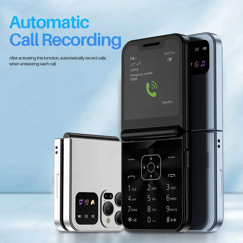 SERVO A50 PRO Flip Mobile Phone Dual SIM Standby Speed Dial Call Recording MP4 Player FM Radio 2G GSM Foldable Button Cellphones
