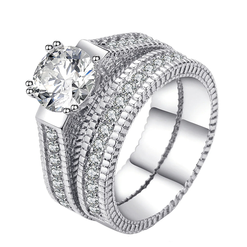 LYEE CYEE Elegant Wedding Engagement Couple Rings Set 925 Sterling Silver Color Anniversary Accessory With Full Shiny Cubiz Zircon Stone