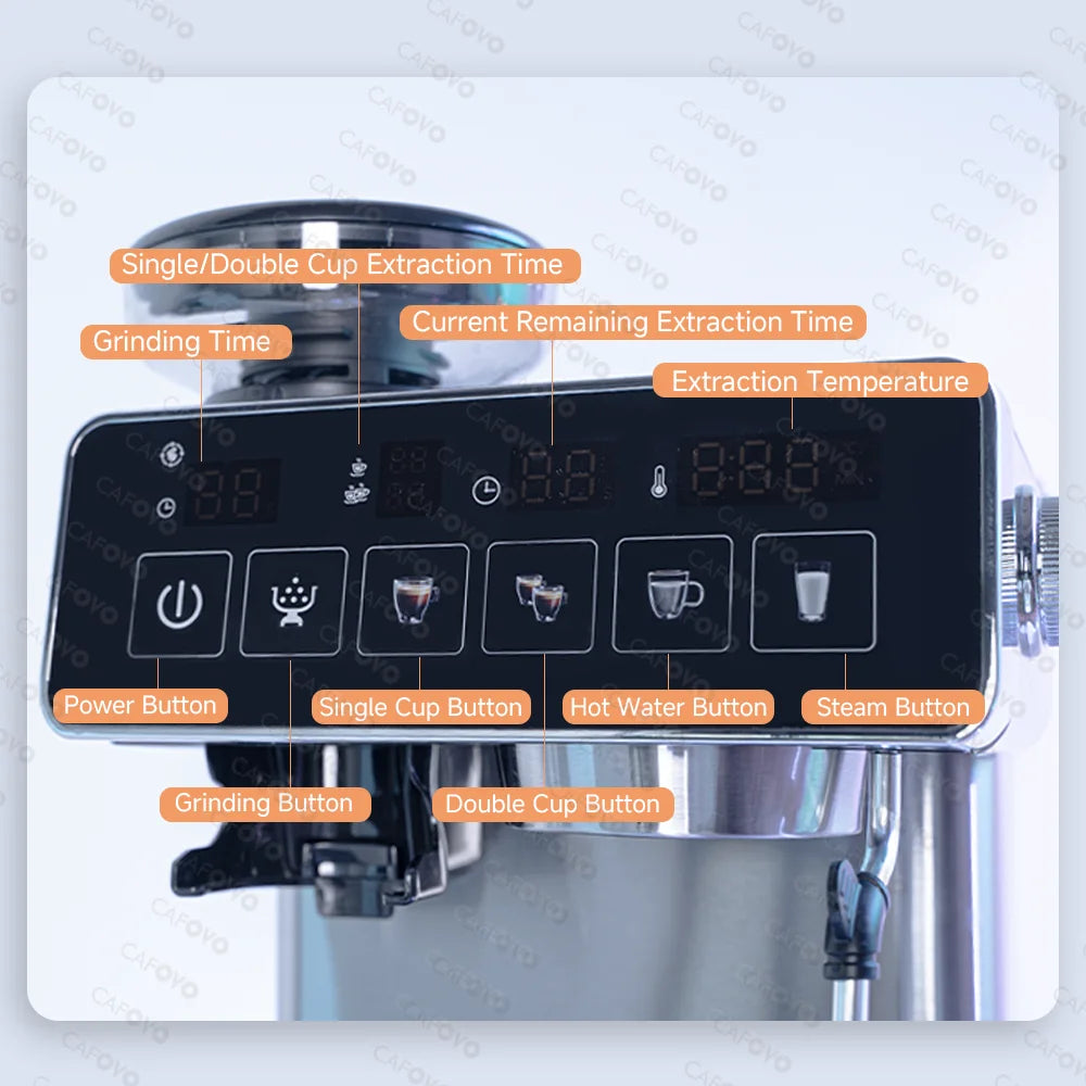 CAFOVO E136 3-in-1 20Bar Espresso Machine with Grinder and Steam Wand PID Temperature Control Coffee Maker for Home Barista 220V