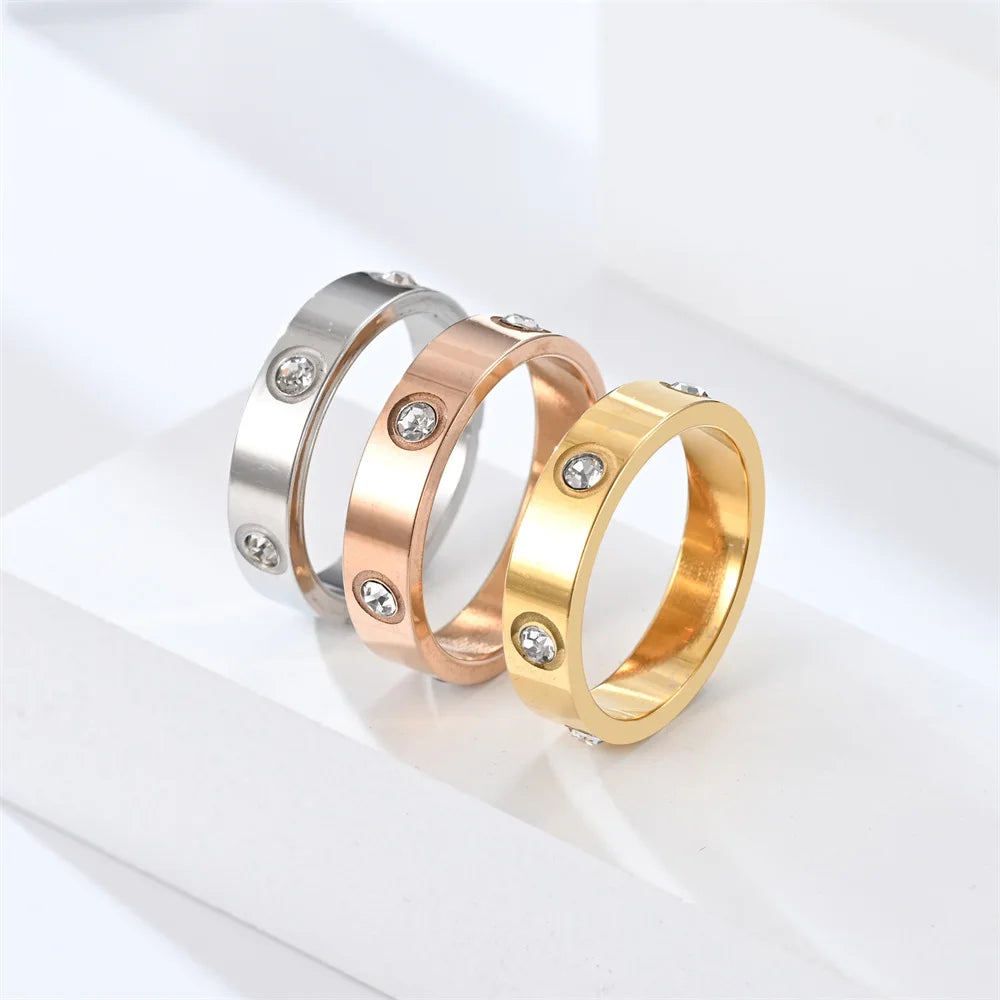 High Quality Trendy Stainless Steel Plated Gold Rose Gold Color Couple Wedding Love Ring for Couple Women Men ﻿