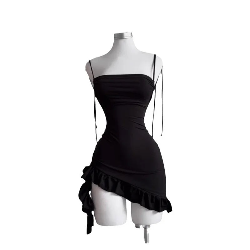 2025 Sexy Sleelveless Backless Mini Dress Women Summer Europe America Lace Up Bodycon Dresses High Street Party Club Black Dress