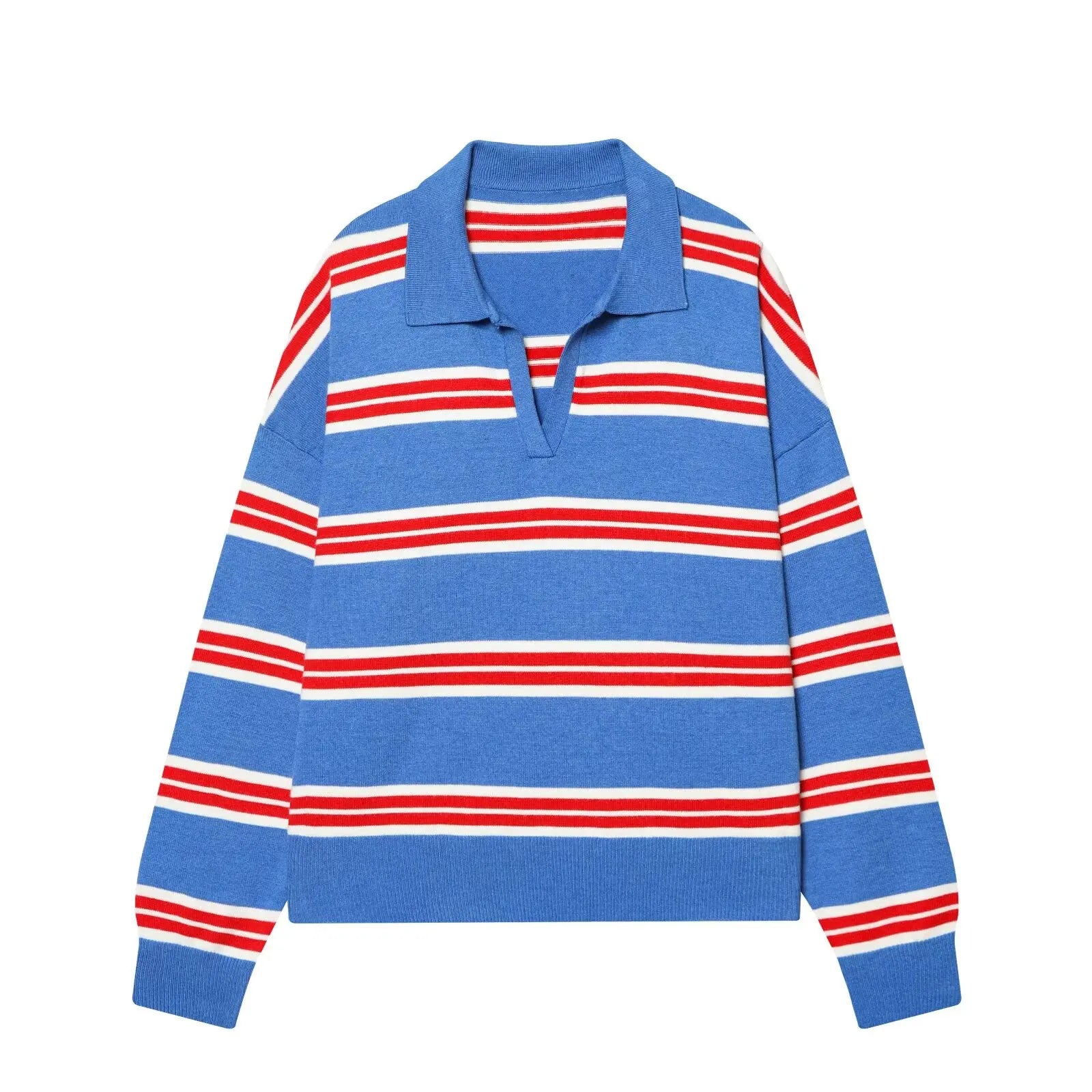 Women's 2026 New Knitted Striped Sweater Polo neck Pullover Spring Fashion Loose Elegant Warm Young Women Sweater Street Blouses