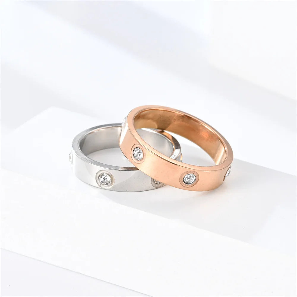 High Quality Trendy Stainless Steel Plated Gold Rose Gold Color Couple Wedding Love Ring for Couple Women Men ﻿