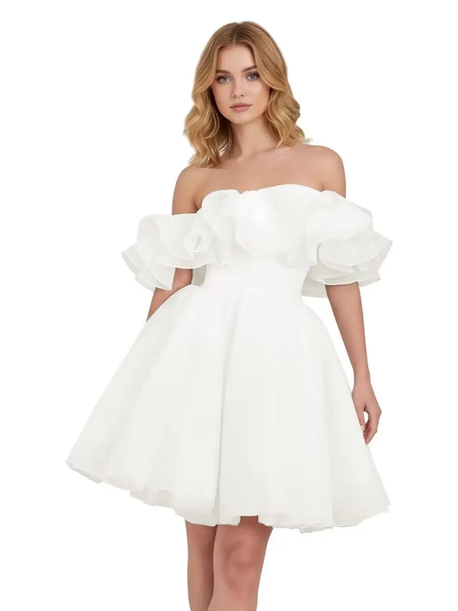 Simple Wedding Dress Party Short Wedding Dresses Off The Shoulder A-line Engagement Dress Mini Bridal Shower Gown 2026