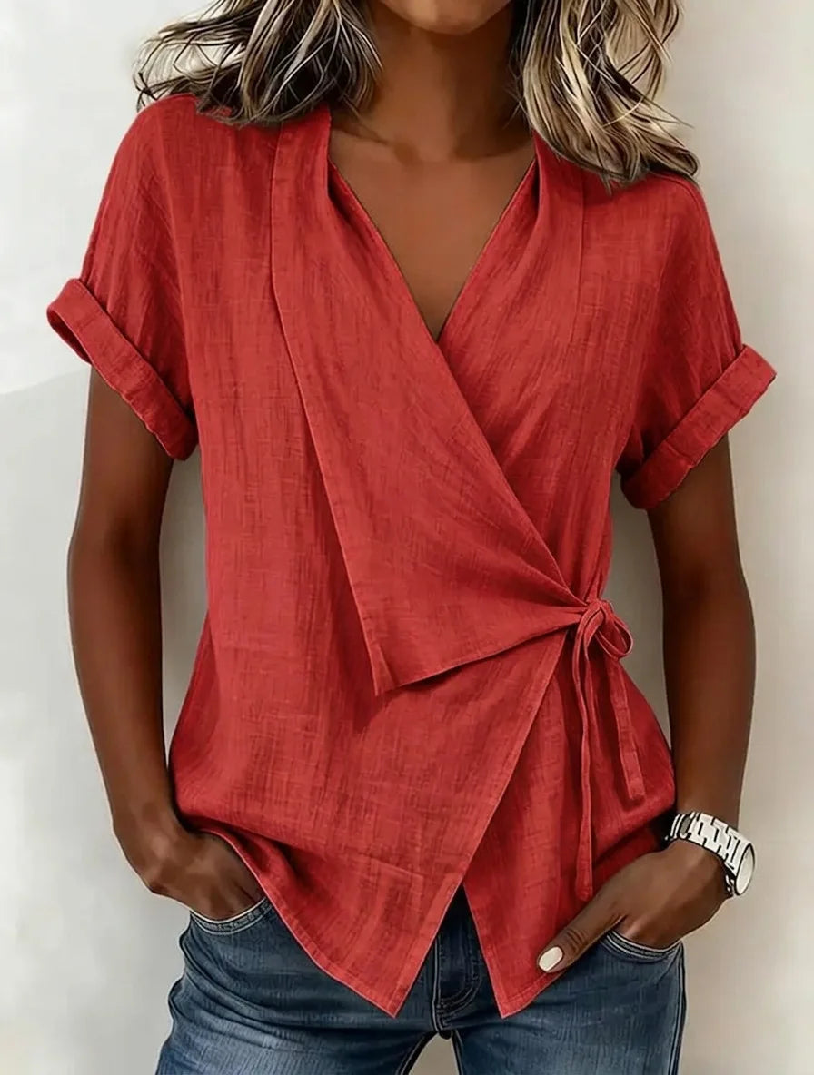 2026 Spring and Summer Cross-border European and American New Style Casual Solid Color Stand-up Collar Tie-up Asymmetrical Loose