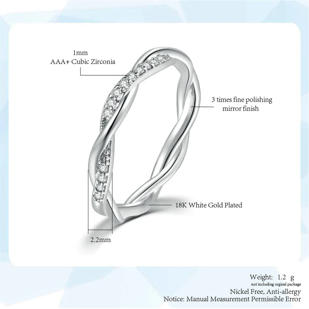 ZHOUYANG Dainty Ring For Women Thin Temperament Winding Wedding Engagement Ring Silver Color Crystal Fashion Gift Jewelry DZR018