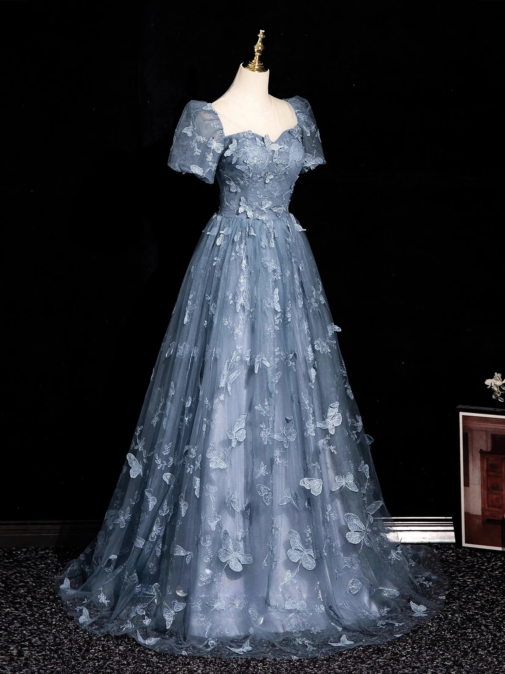 Tulle 3D Butterfly Prom Dresses for Women Formal Evening Party Dress Blue Dress Dress Adult Ceremony Birthday Graduation