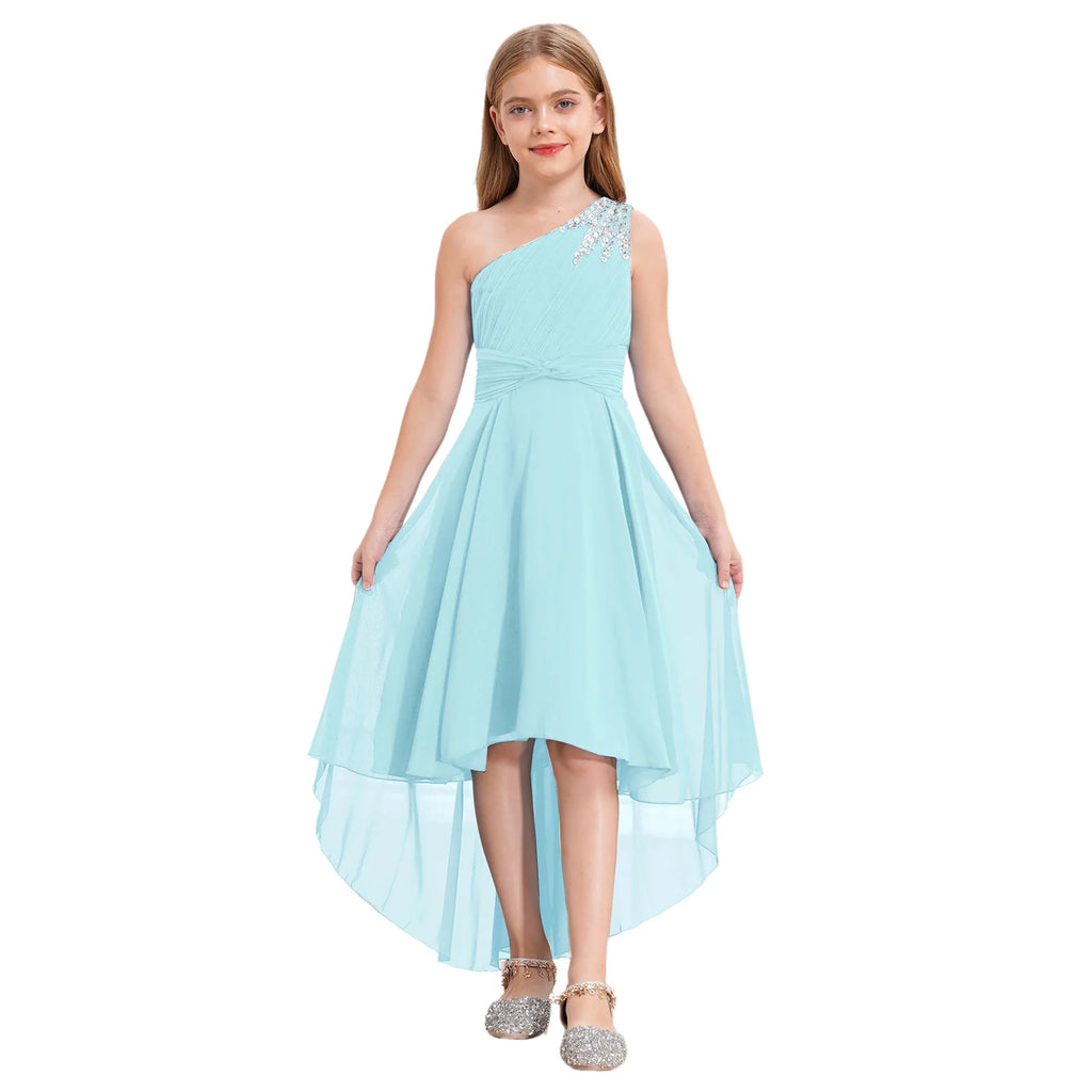 Summer Flower Girls Dress One-shoulder Wedding Party Dress First Communion Clothes Formal Occassion Bridesmaid Evening Prom Gown