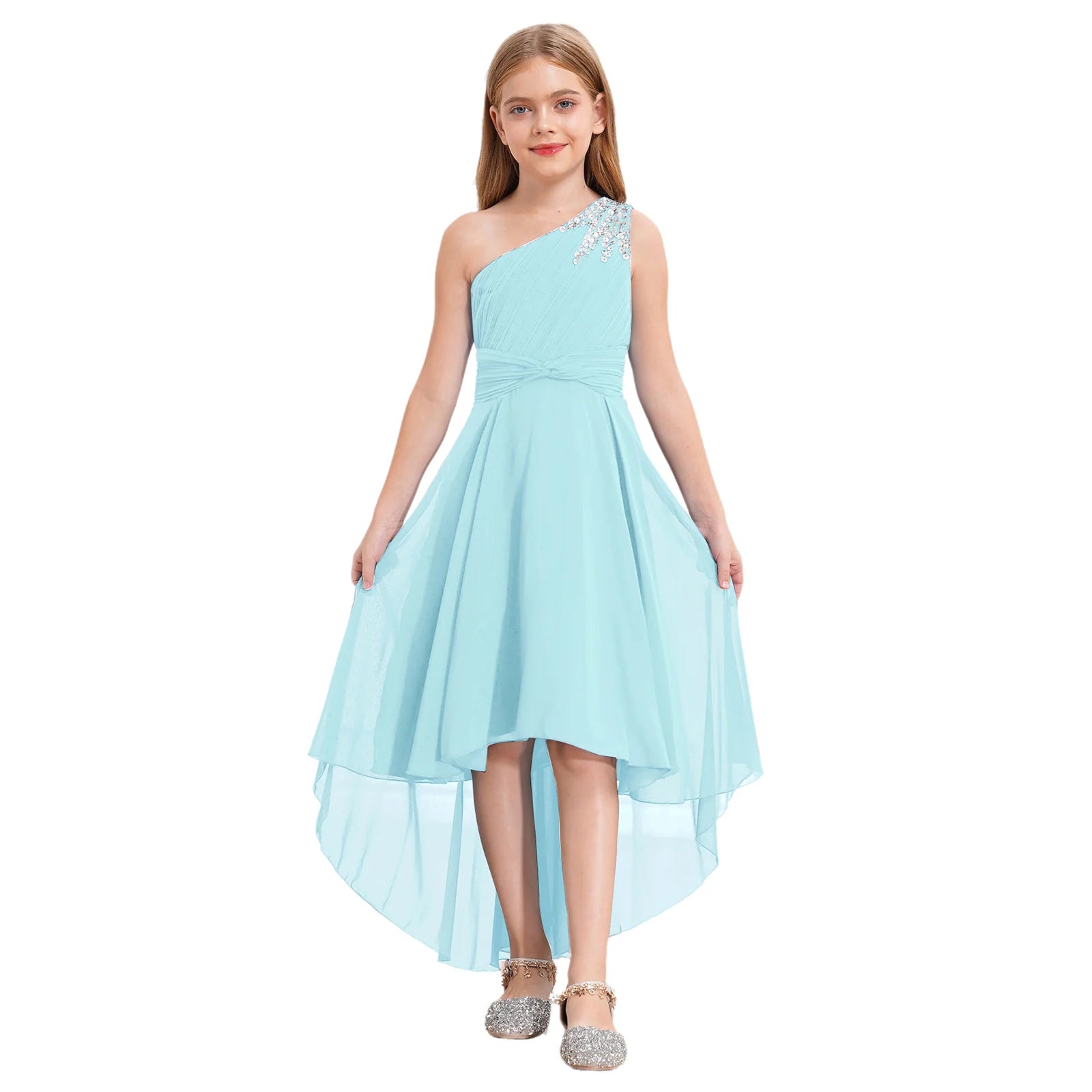 Summer Flower Girls Dress One-shoulder Wedding Party Dress First Communion Clothes Formal Occassion Bridesmaid Evening Prom Gown