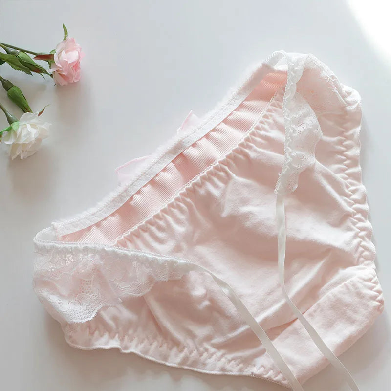 Women Cute Lovely Sweety Princess Style Bow Cotton Panties Flesh Soft Keep Warm Autumn Winter Underwear Candy Color Breifs
