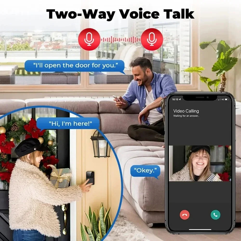 Tuya WiFi Video Doorbell Smart Home Door Bell Wireless Rechargeable Battery Outdoor HD Camera Two-Way Audio Visual Doorbell