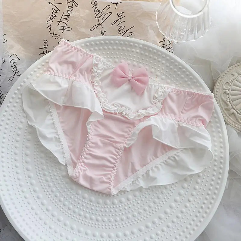 4XL Large Size Cute Lovely Sweety Milk Silk for Busty Women Bow Lolita Princess Style Cosplay Panties High Elasticity Breifs