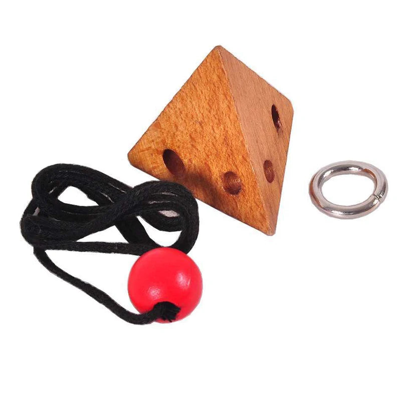 Wooden Rope and Ring Puzzle String Solution Central Brain Teaser For Kids Adults Problem Solving Educational Toys Fun Challenge