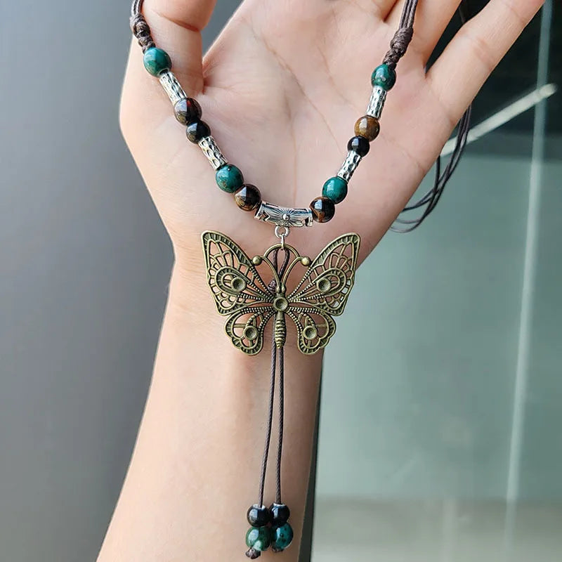 Vintage Handmade Butterfly Ceramic Necklace For Women Ethnic China-Chic Ancient Style Collar Chain Necklace Vacation Accessories