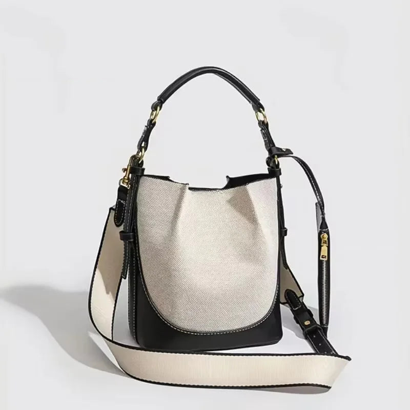 New Women's Large Capacity Bucket Bags with Wide Shoulder Strap Single Shoulder Handbag Drawstring Handheld Crossbody Bags