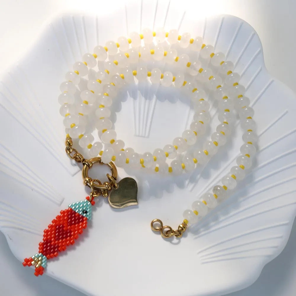 2026 Hot Good quality Ocean Accessories hand knitting fish pendant Stainless Steel Color Preserved Necklace for party and travel