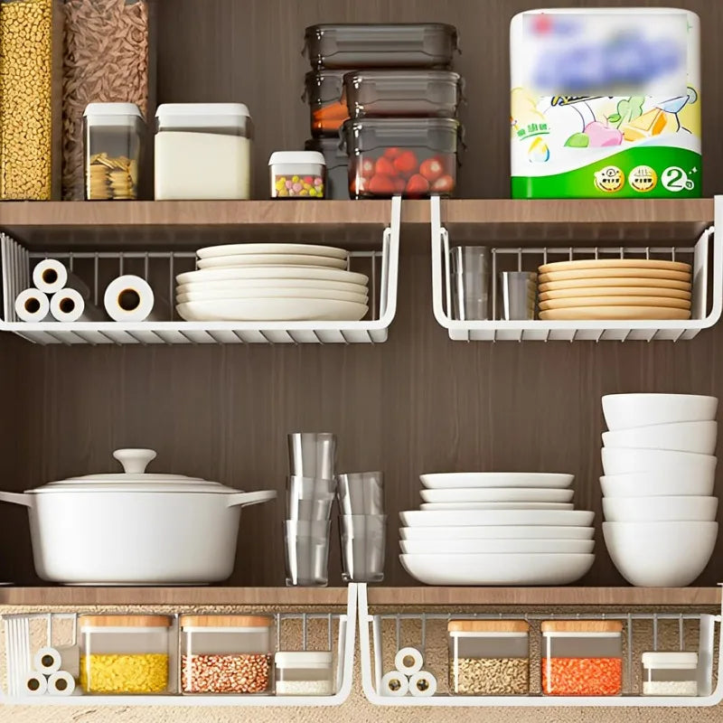 Under Shelf Storage Basket Home Multifunctional Iron Closet Desk Hanging Mesh Basket Kitchen Bathroom Save Space Storage Rack