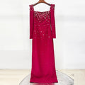 HIGH QUALITY Newest Fashion 2026 Designer Vestido Women's Square Collar Beading Diamonds Long Sleeve Maxi Dress